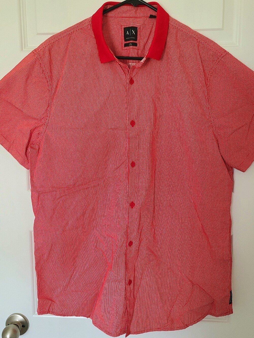 ARMANI EXCHANGE MEN'S BUTTON UP SLIM FIT CASUAL SHORT SLEEVE SHIRT XL  Red White